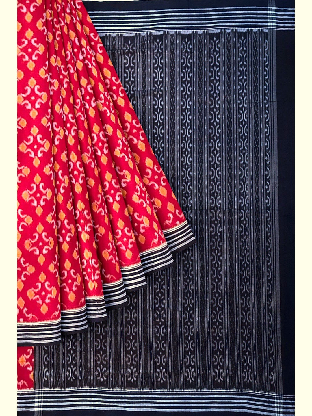 Red Sambalpuri Cotton Saree with running blouse piece