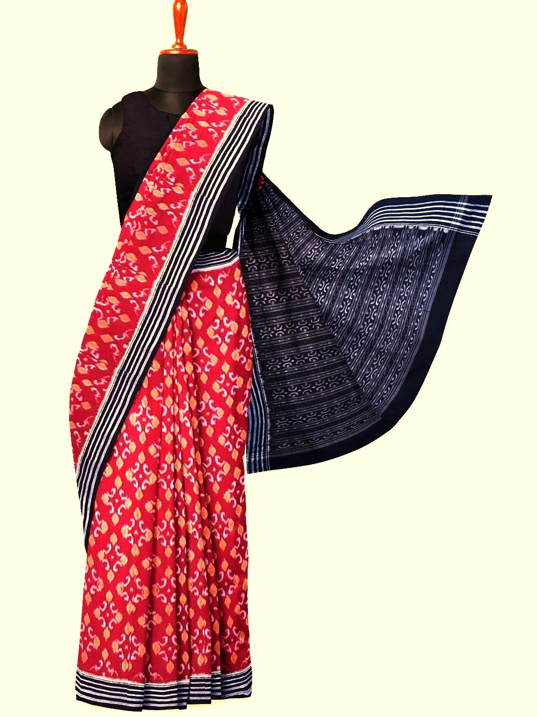 Red Sambalpuri Cotton Saree with running blouse piece