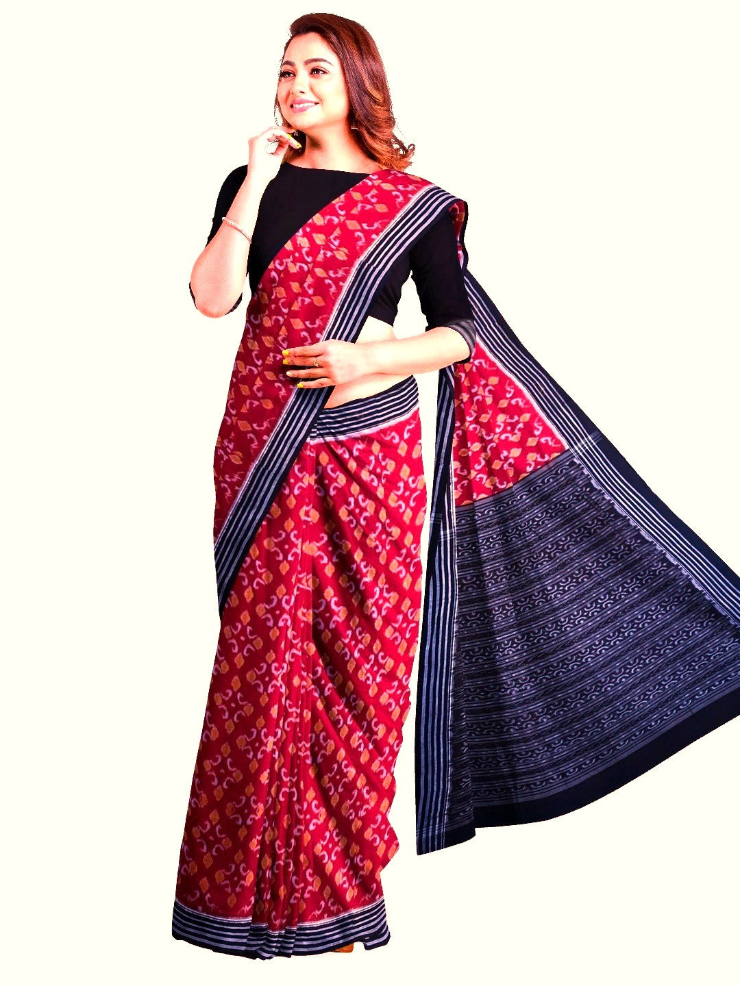 Red Sambalpuri Cotton Saree with running blouse piece