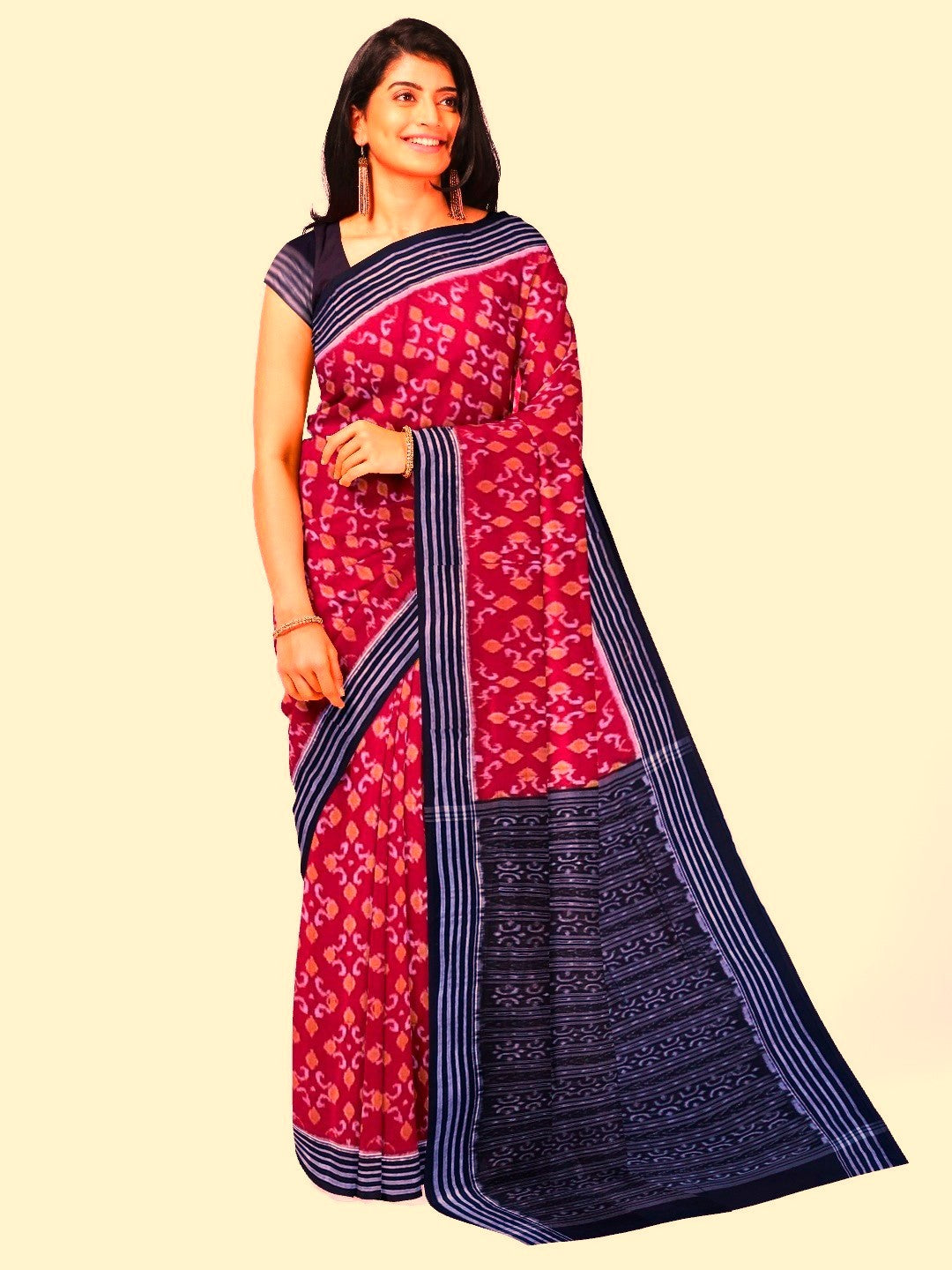 Red Sambalpuri Cotton Saree with running blouse piece