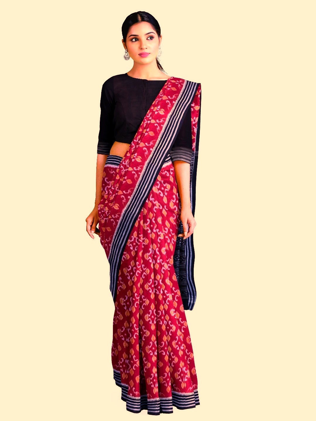 Red Sambalpuri Cotton Saree with running blouse piece