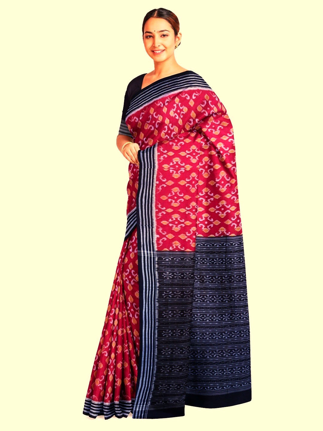 Red Sambalpuri Cotton Saree with running blouse piece