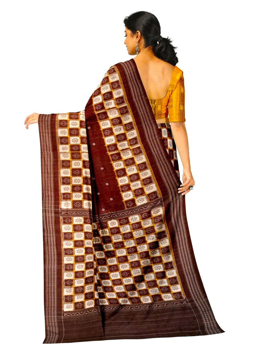 Maroon Patli Pleats Bomkai Sambalpuri cotton Saree with mix match ikat blouse piece