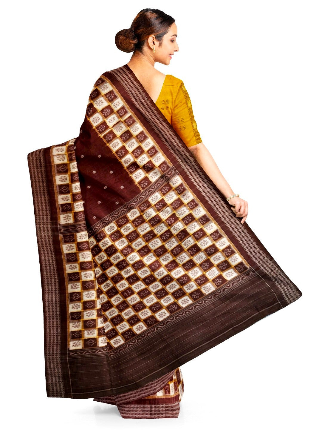 Maroon Patli Pleats Bomkai Sambalpuri cotton Saree with mix match ikat blouse piece