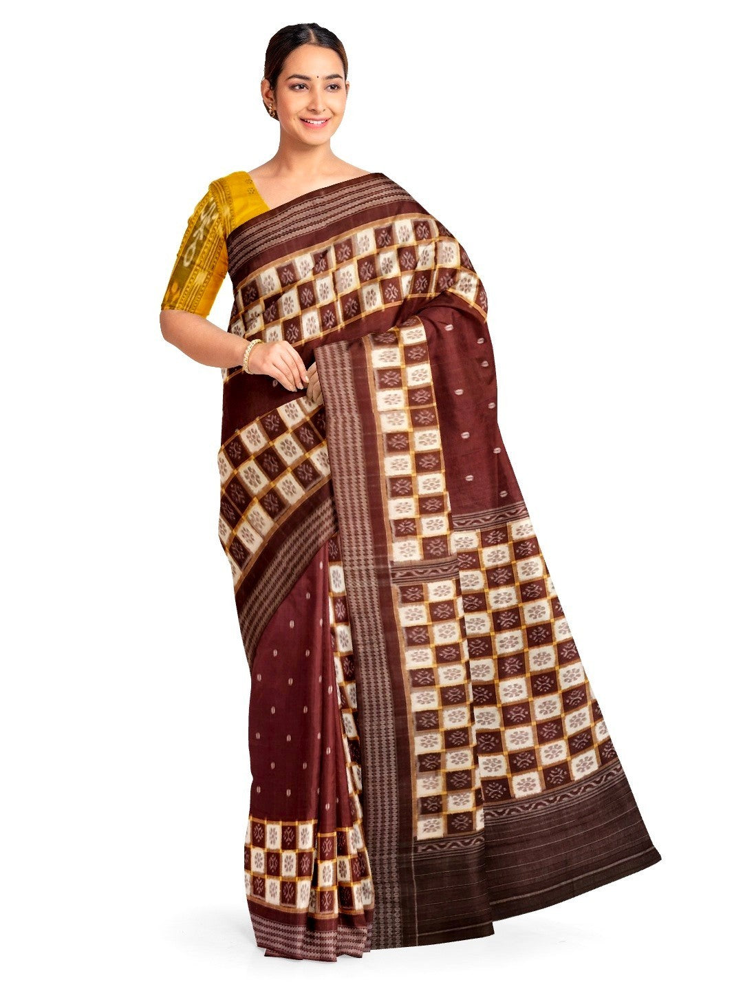 Maroon Patli Pleats Bomkai Sambalpuri cotton Saree with mix match ikat blouse piece