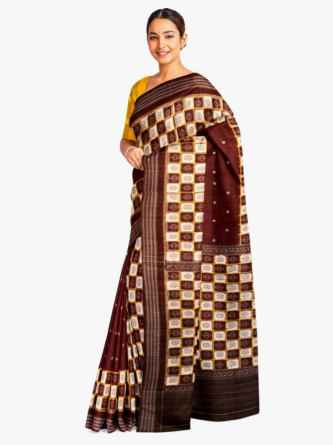 Maroon Patli Pleats Bomkai Sambalpuri cotton Saree with mix match ikat blouse piece