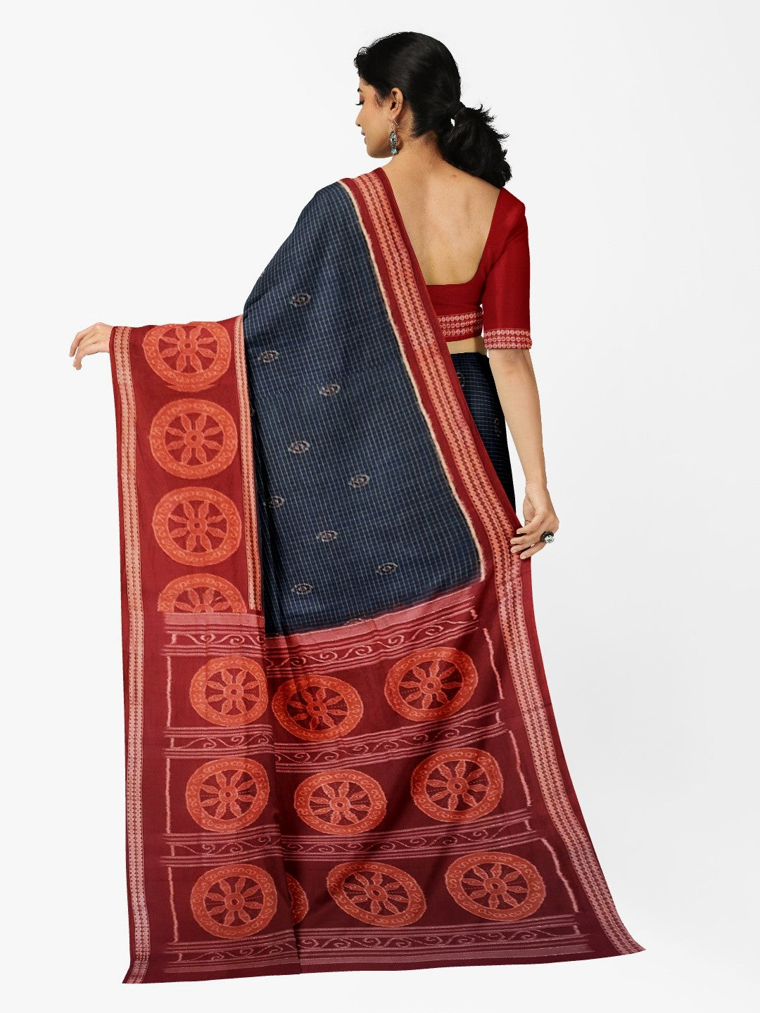 Blue and Red Sambalpuri Cotton  Bomkai Saree with running blouse piece