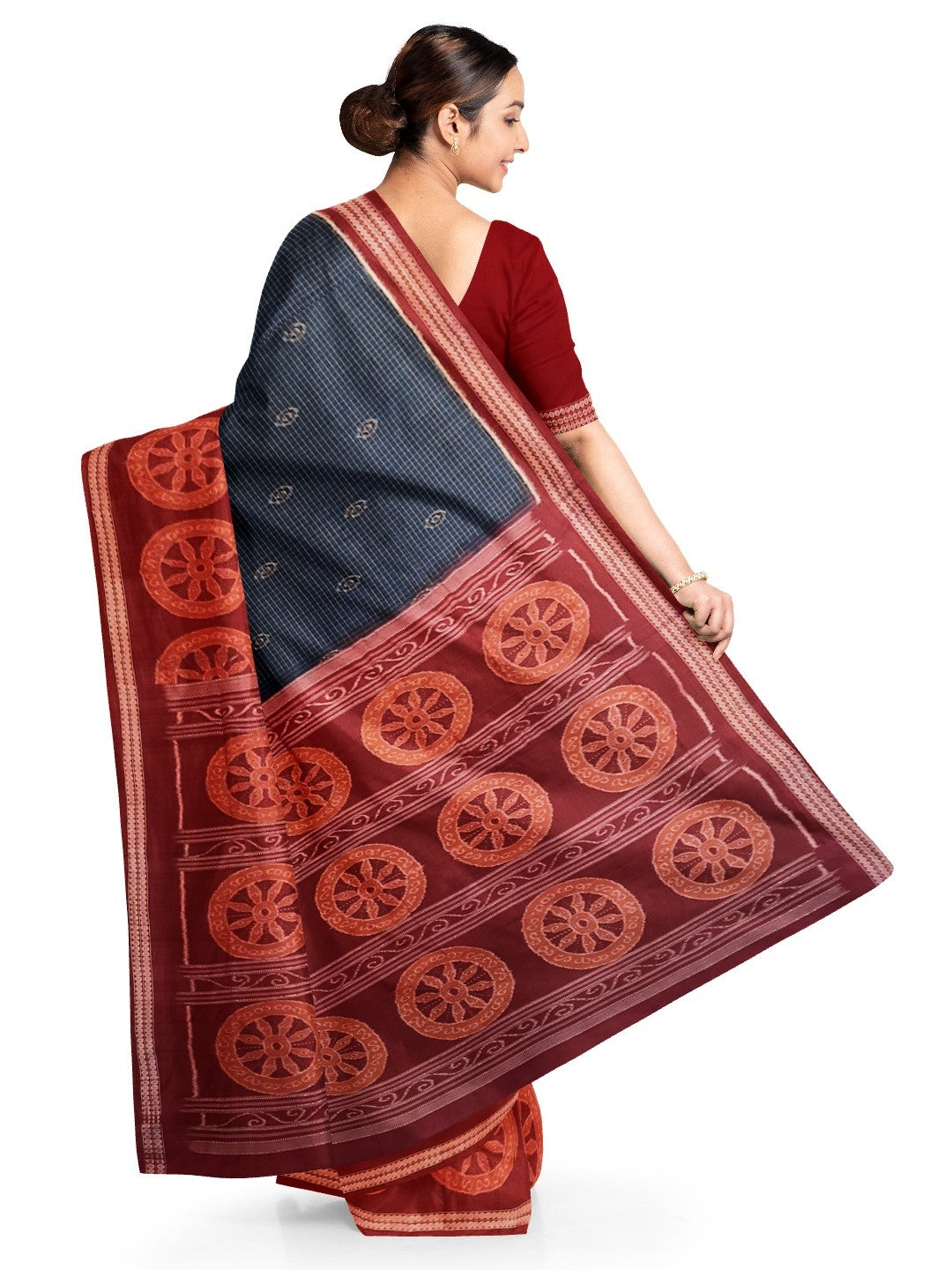 Blue and Red Sambalpuri Cotton  Bomkai Saree with running blouse piece