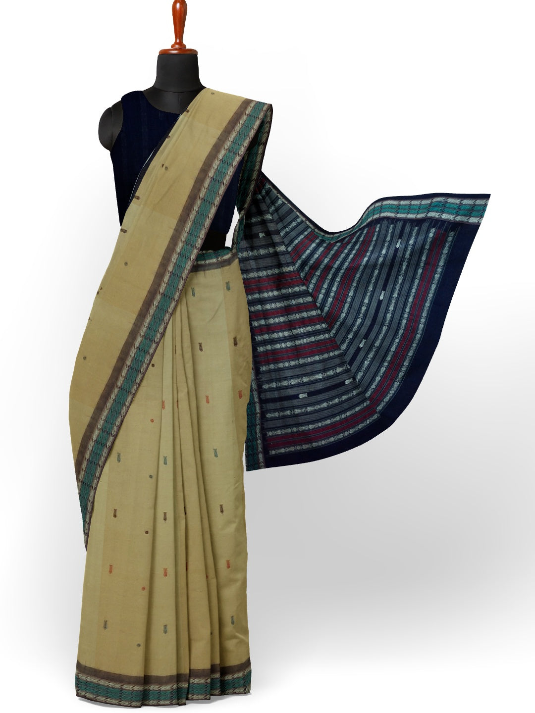 Khaki colour Sambalpuri Cotton Saree with running blouse piece