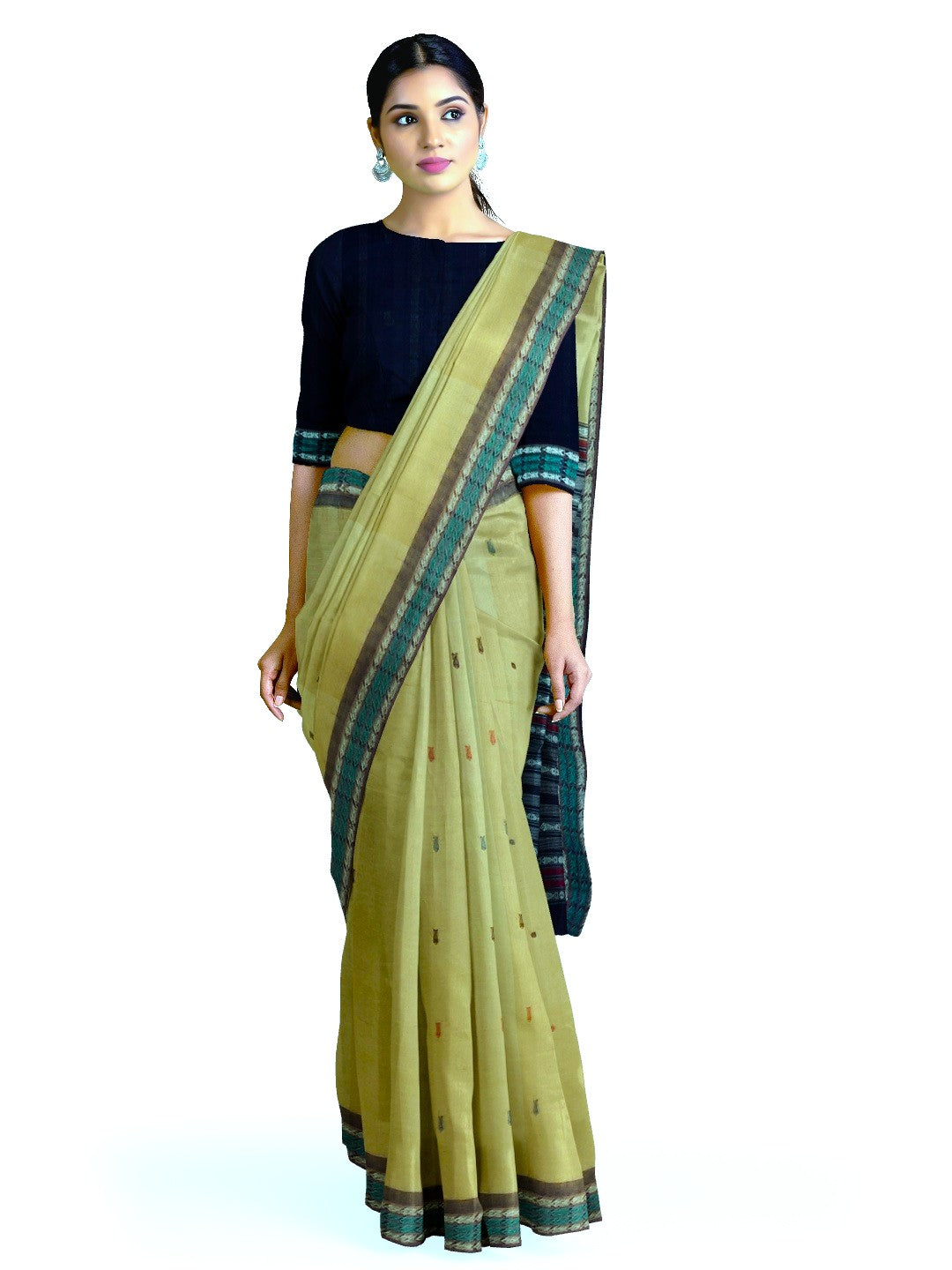 Khaki colour Sambalpuri Cotton Saree with running blouse piece