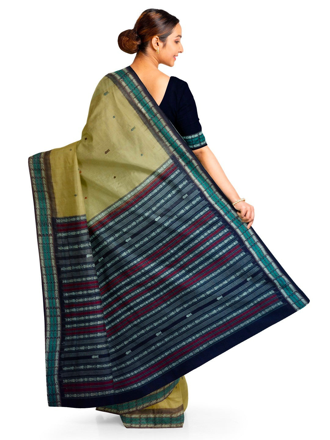 Khaki colour Sambalpuri Cotton Saree with running blouse piece