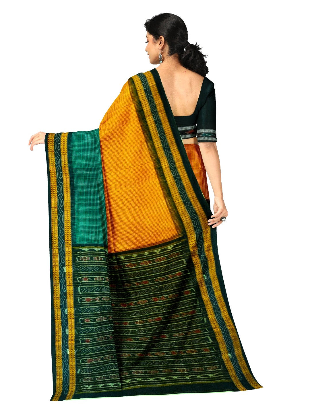 Yellow Green Sachipar Sambalpuri Cotton Saree with matching blouse piece