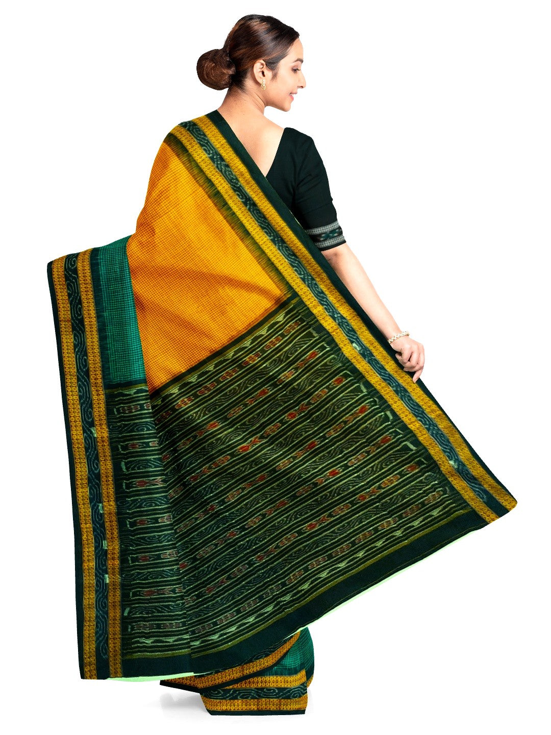 Yellow Green Sachipar Sambalpuri Cotton Saree with matching blouse piece