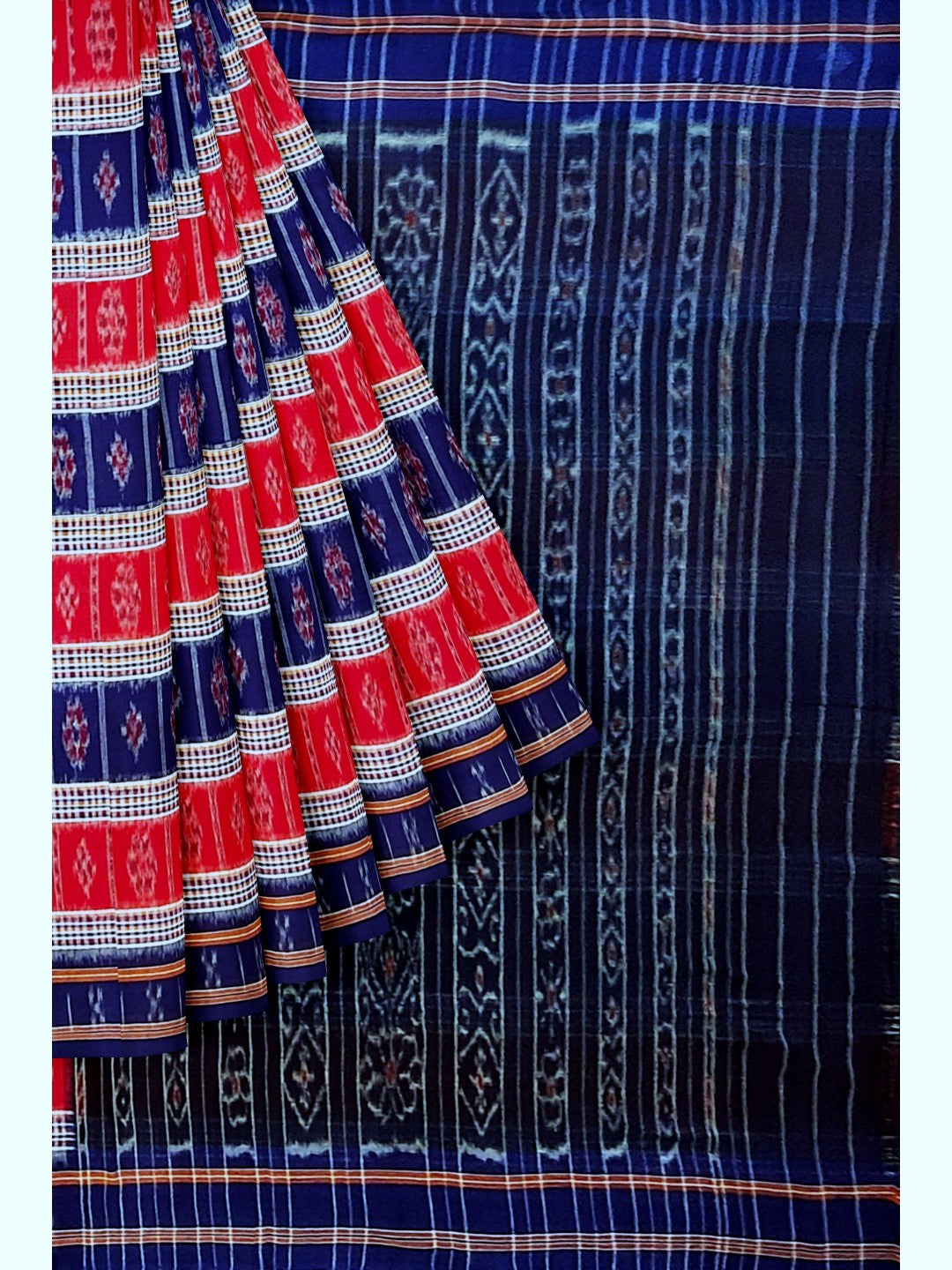 Blue Cotton Odisha Ikat saree with mix match cotton ikat blouse piece