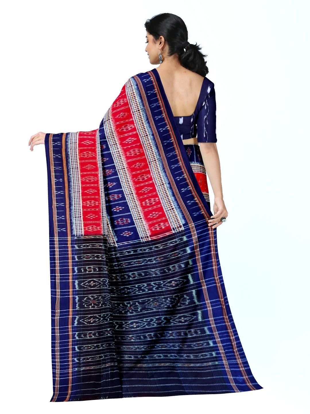 Blue Cotton Odisha Ikat saree with mix match cotton ikat blouse piece