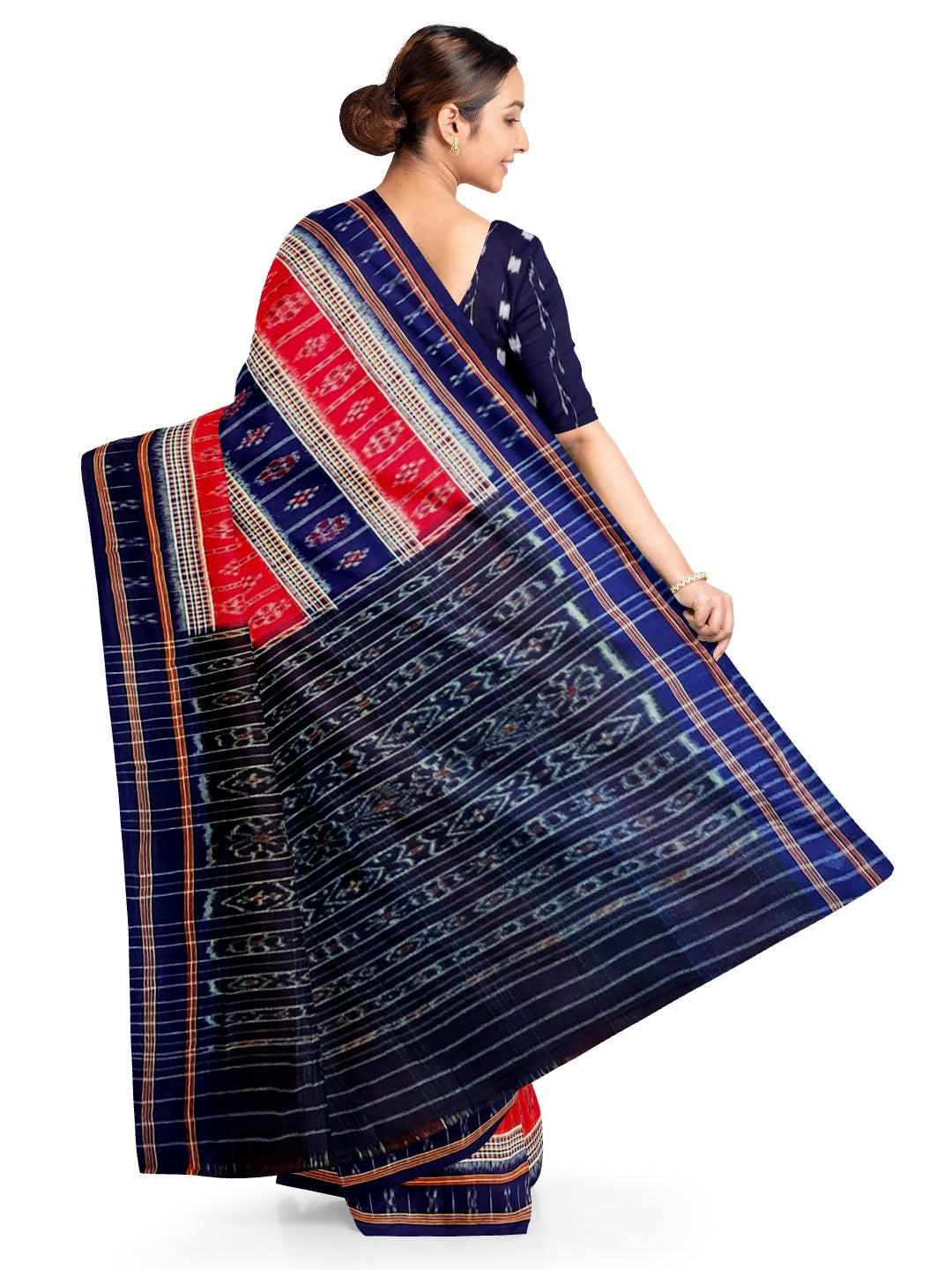 Blue Cotton Odisha Ikat saree with mix match cotton ikat blouse piece