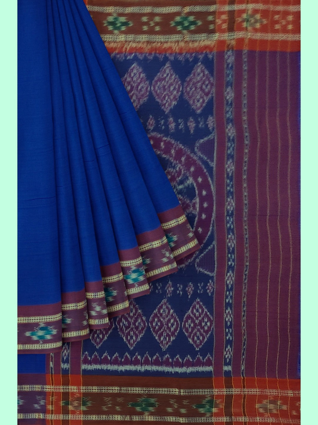 Dark Blue Cotton Odisha Ikat saree  with mix match cotton ikat blouse