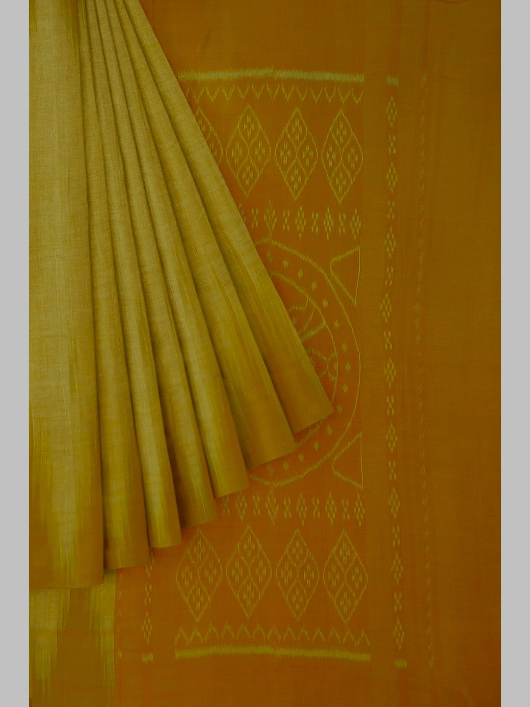 Mustard Green Cotton Odisha Ikat saree  with mix match cotton ikat blouse