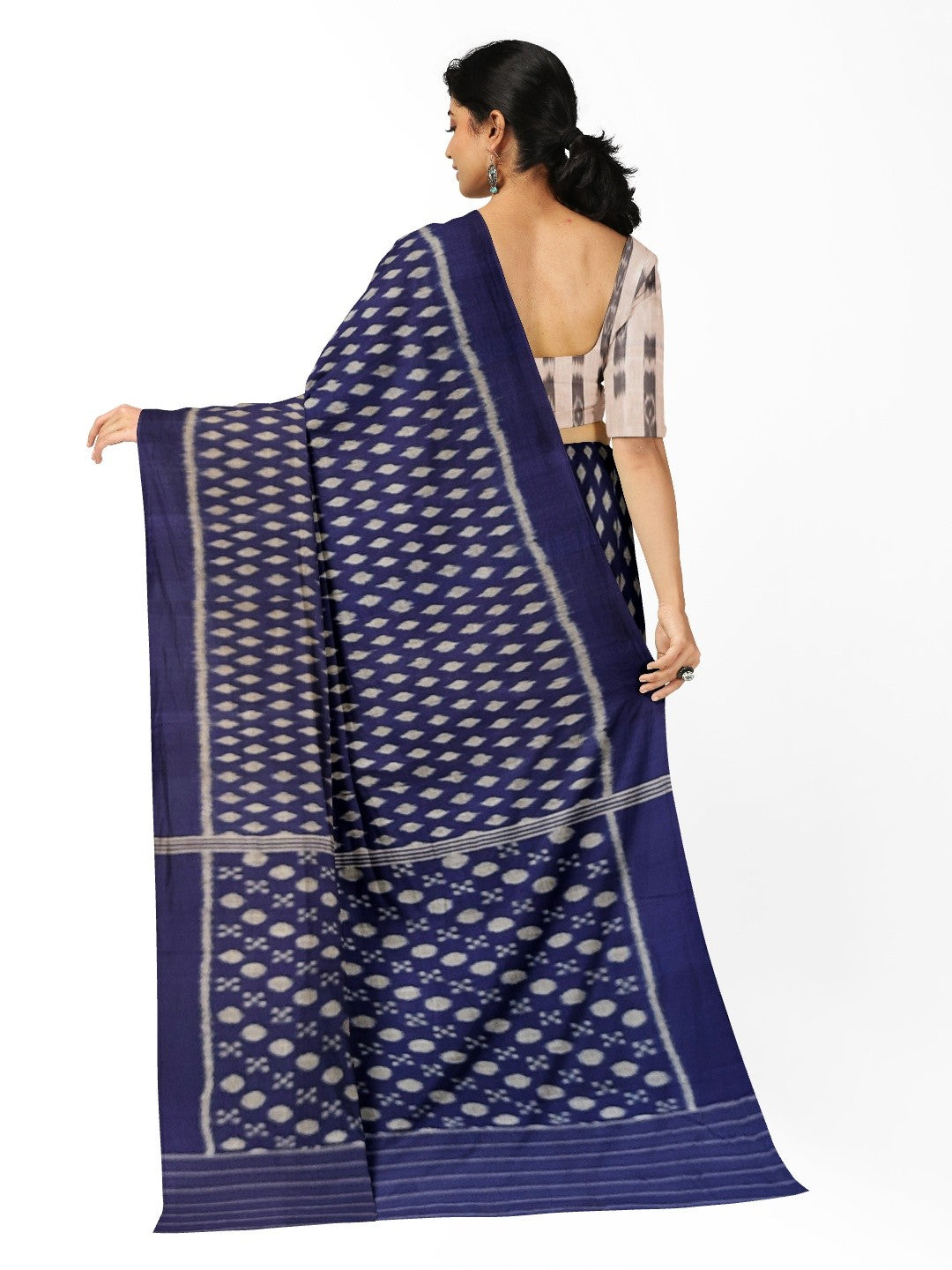 Blue Cotton Odisha Ikat saree with mix match blouse piece