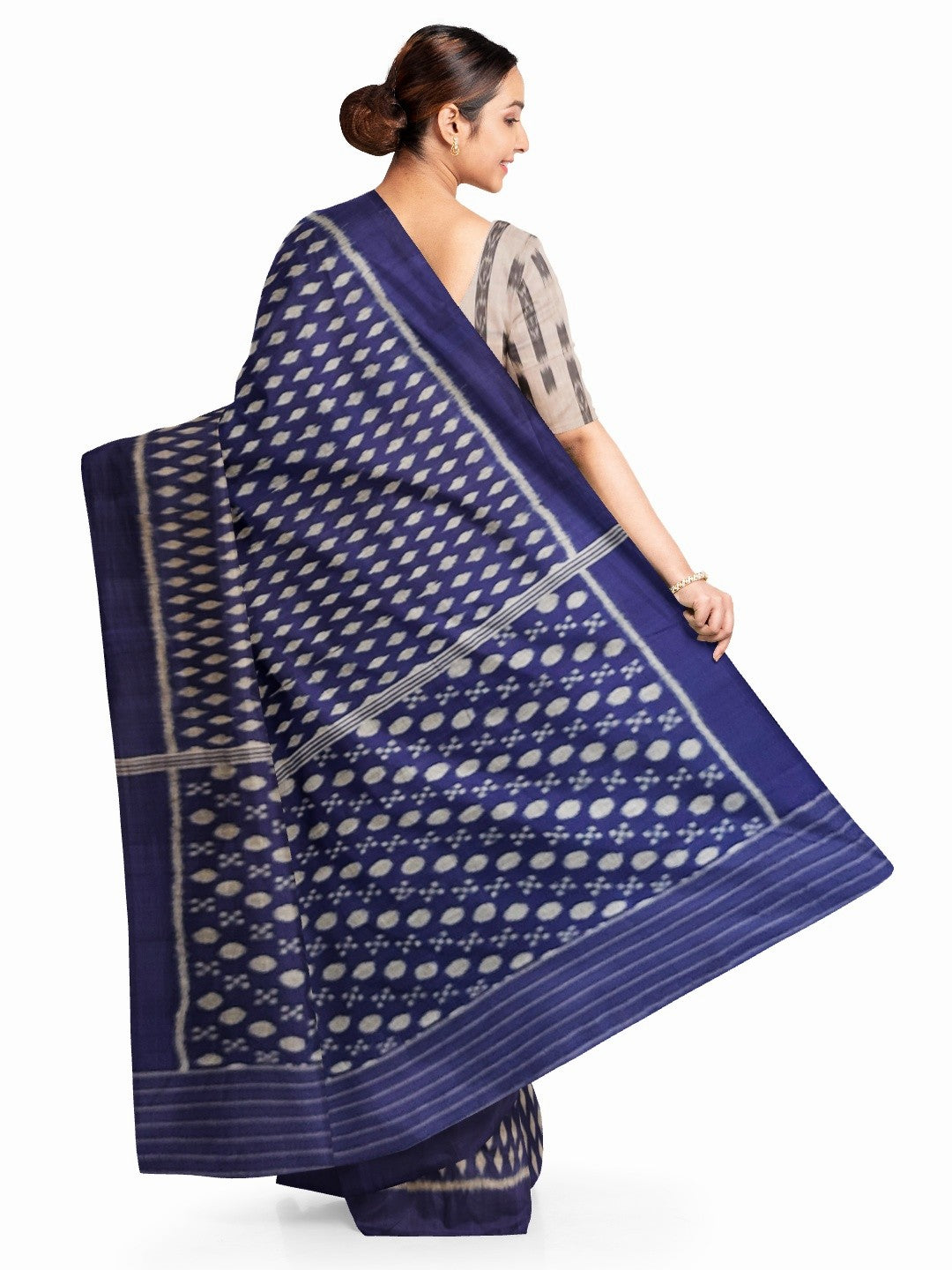 Blue Cotton Odisha Ikat saree with mix match blouse piece