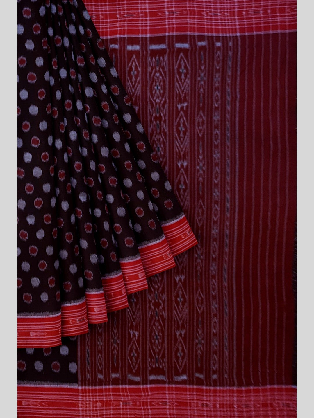 Black Cotton Odisha Ikat saree with mix match blouse piece