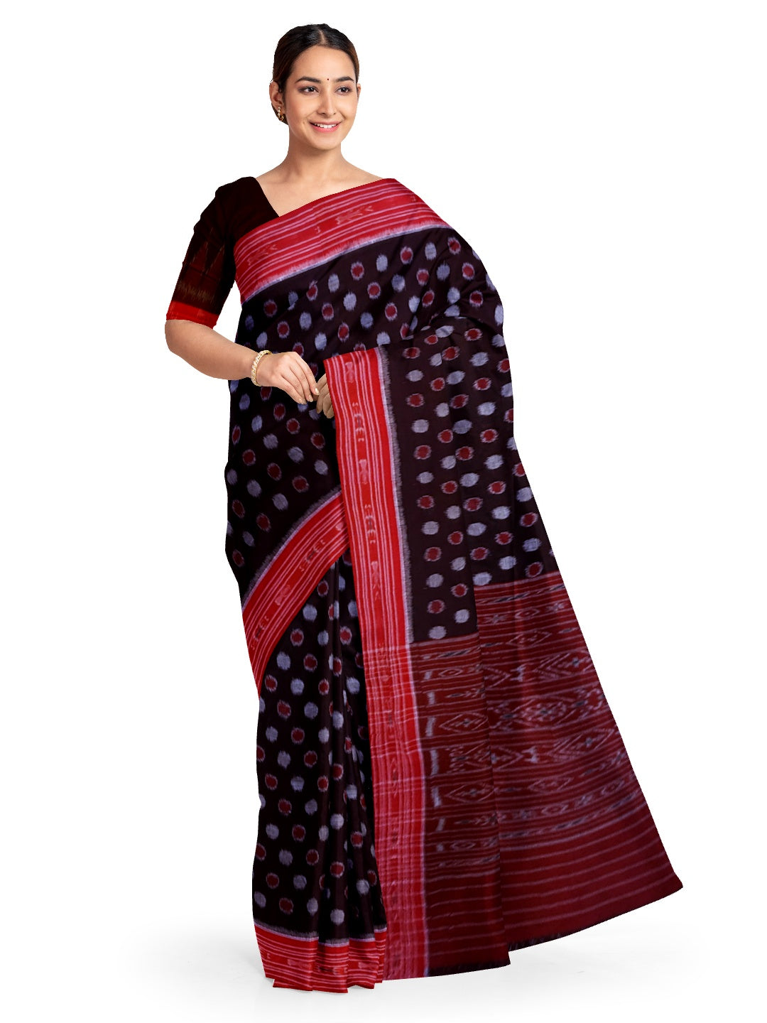Black Cotton Odisha Ikat saree with mix match blouse piece