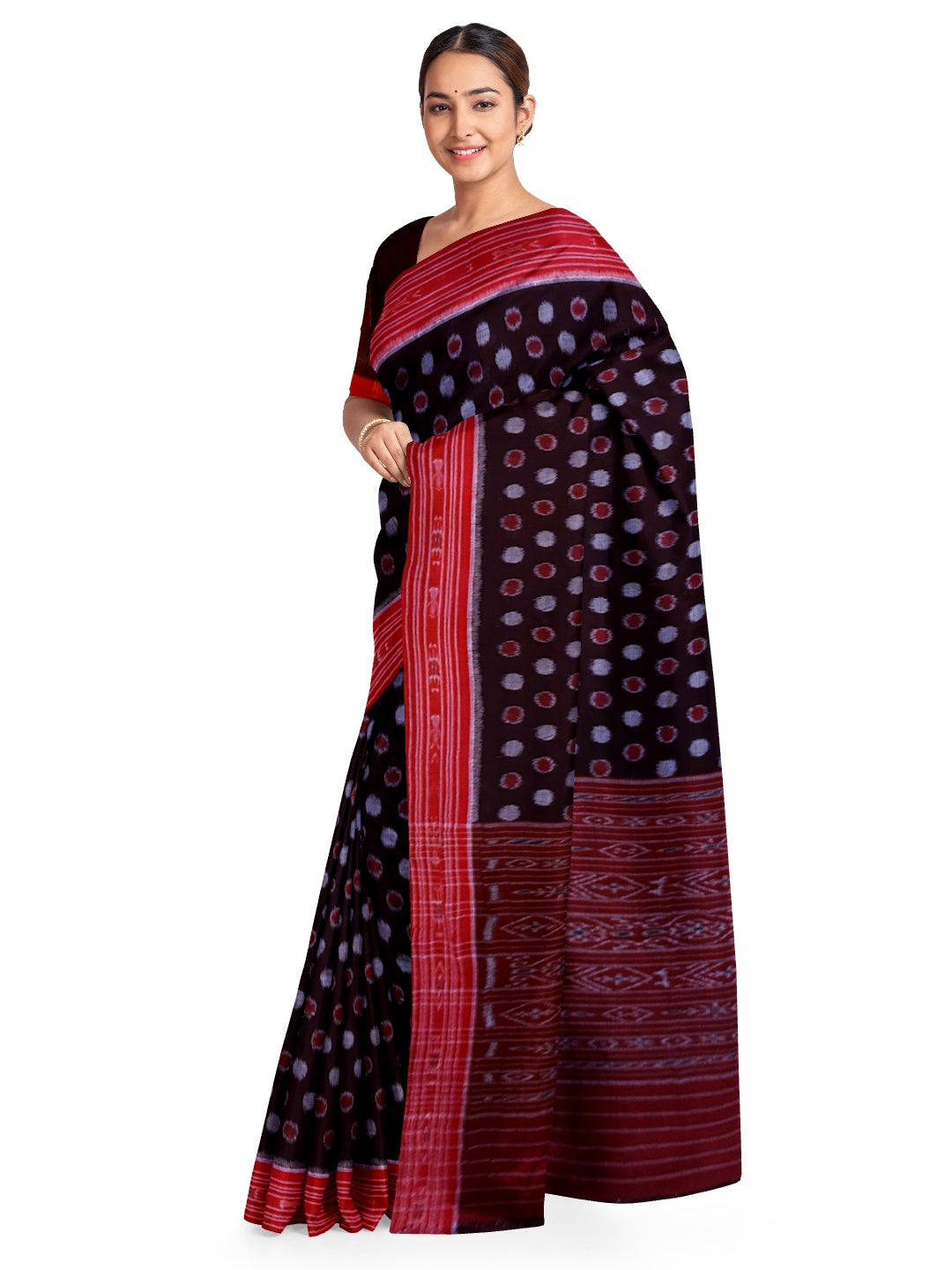Black Cotton Odisha Ikat saree with mix match blouse piece