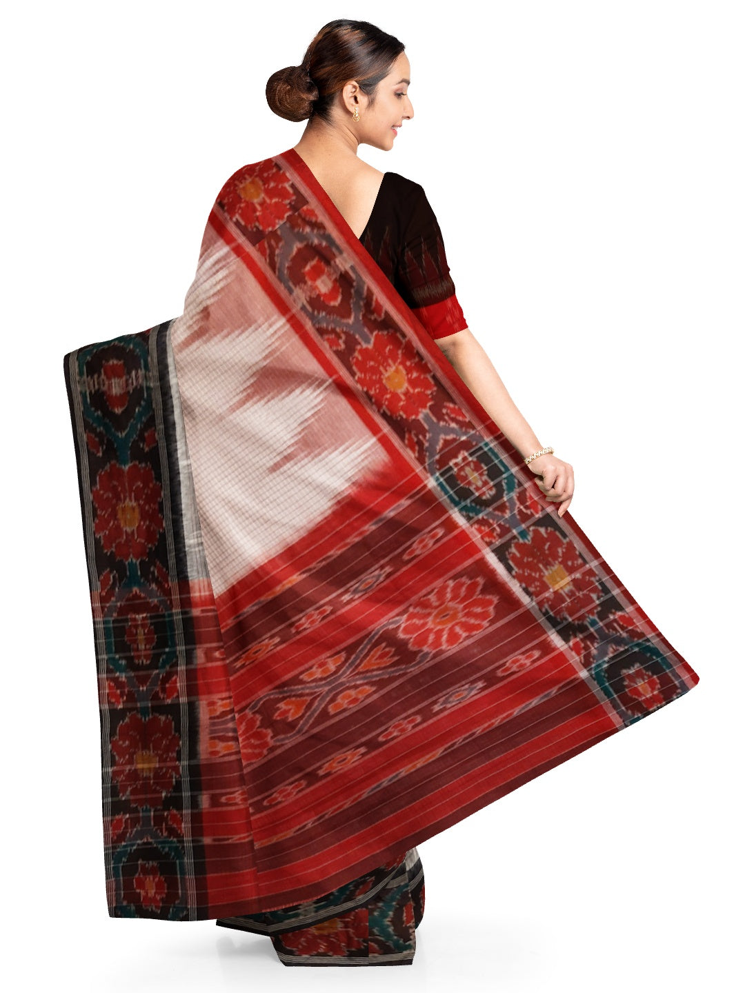 White GangaJamuna border Cotton Odisha Ikat saree with mix match cotton ikat blouse (Copy)