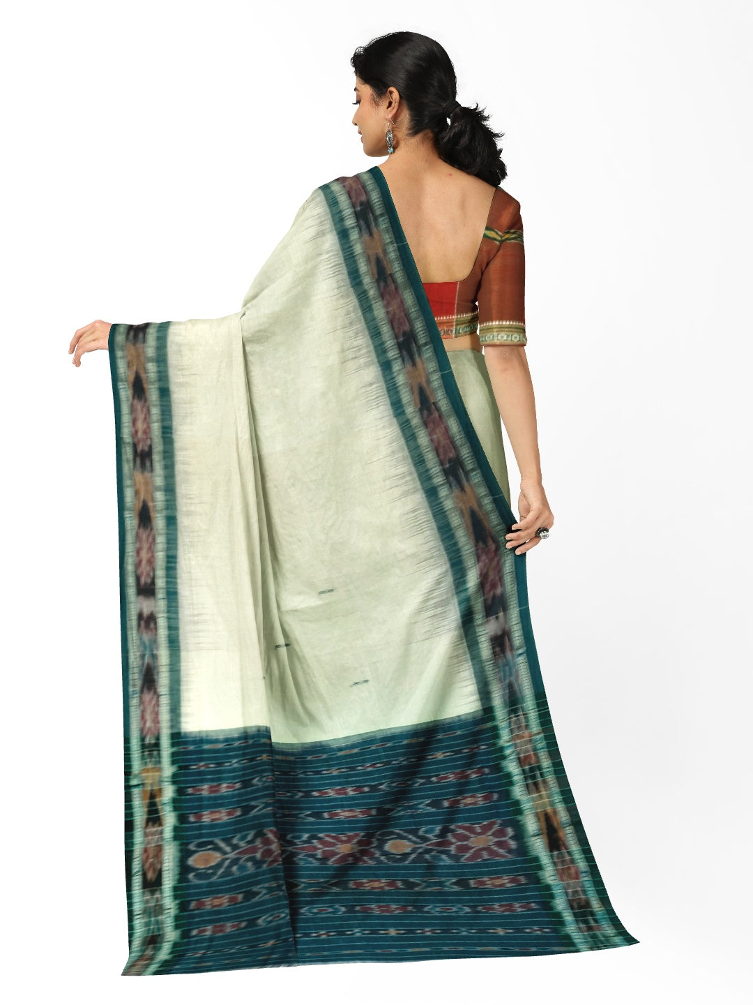 White Cotton Odisha Ikat saree with mix match blouse piece