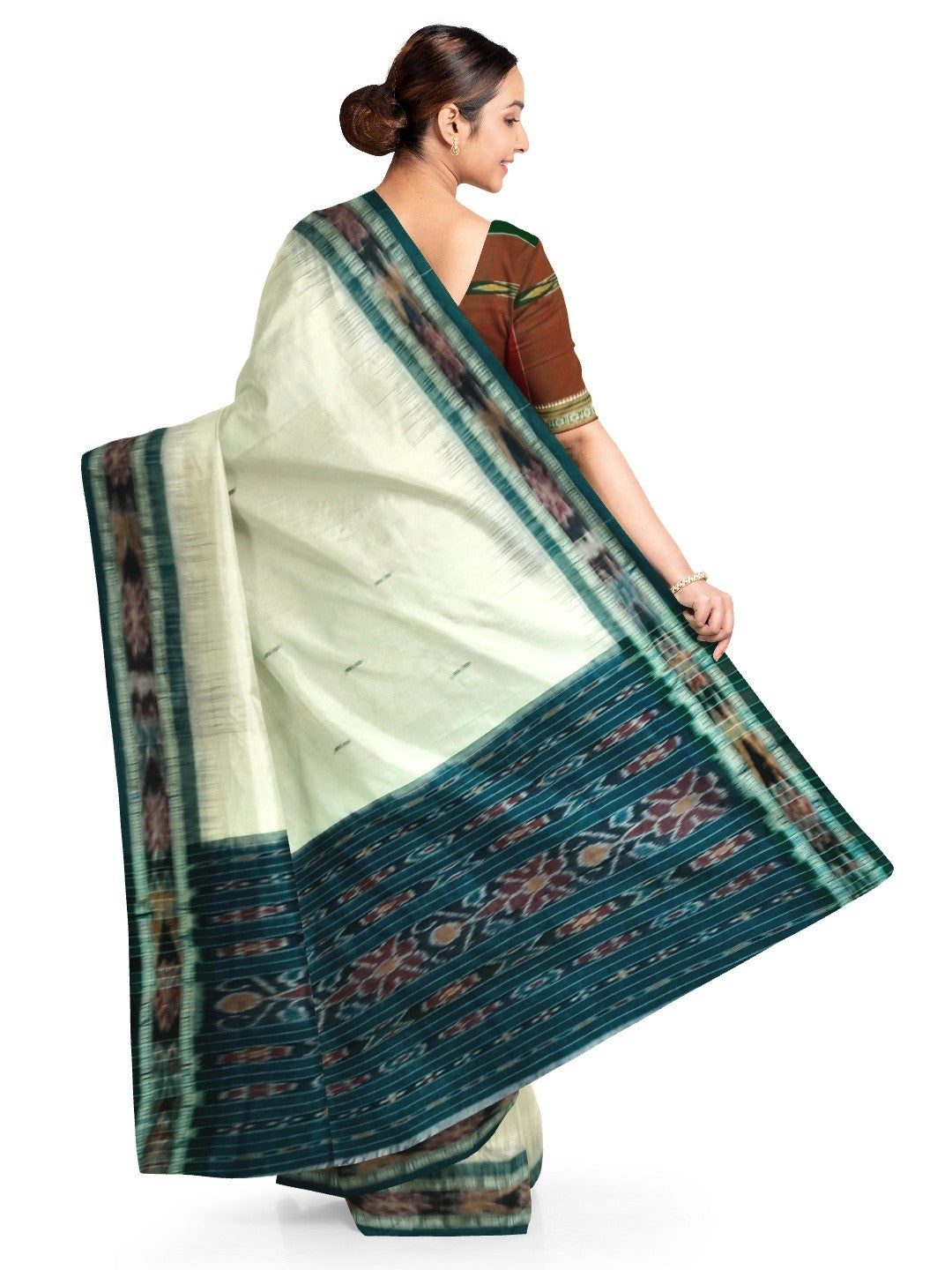 White Cotton Odisha Ikat saree with mix match blouse piece