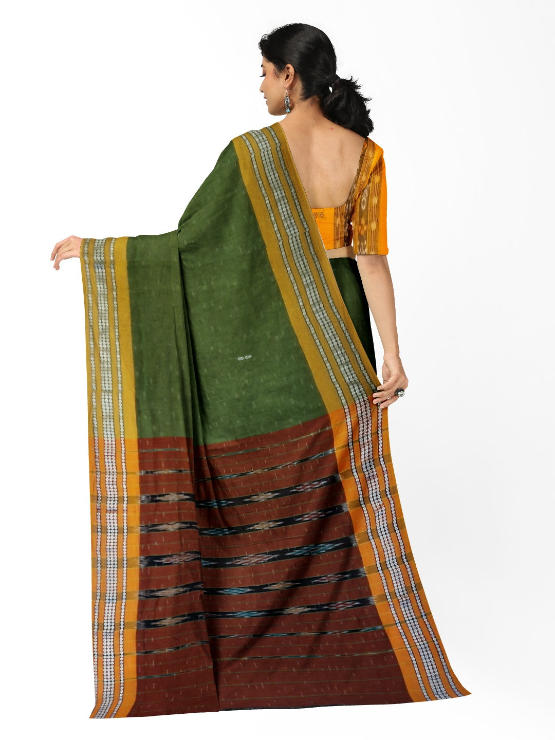Olive Green Cotton Odisha Ikat saree with mix match blouse piece