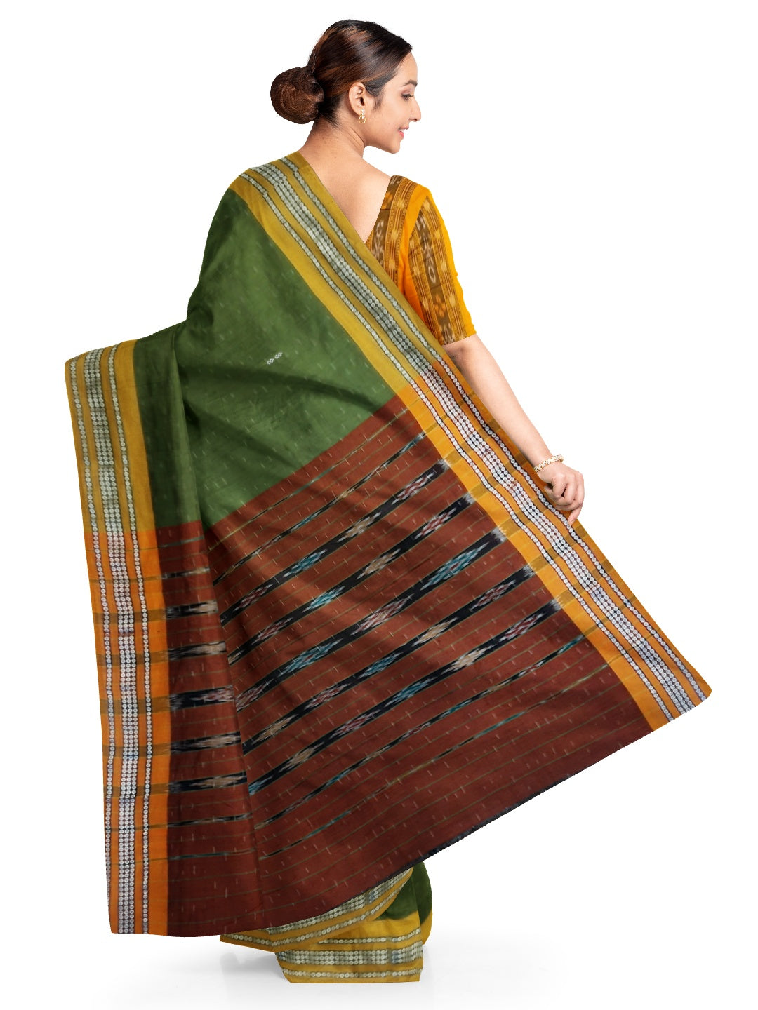 Olive Green Cotton Odisha Ikat saree with mix match blouse piece