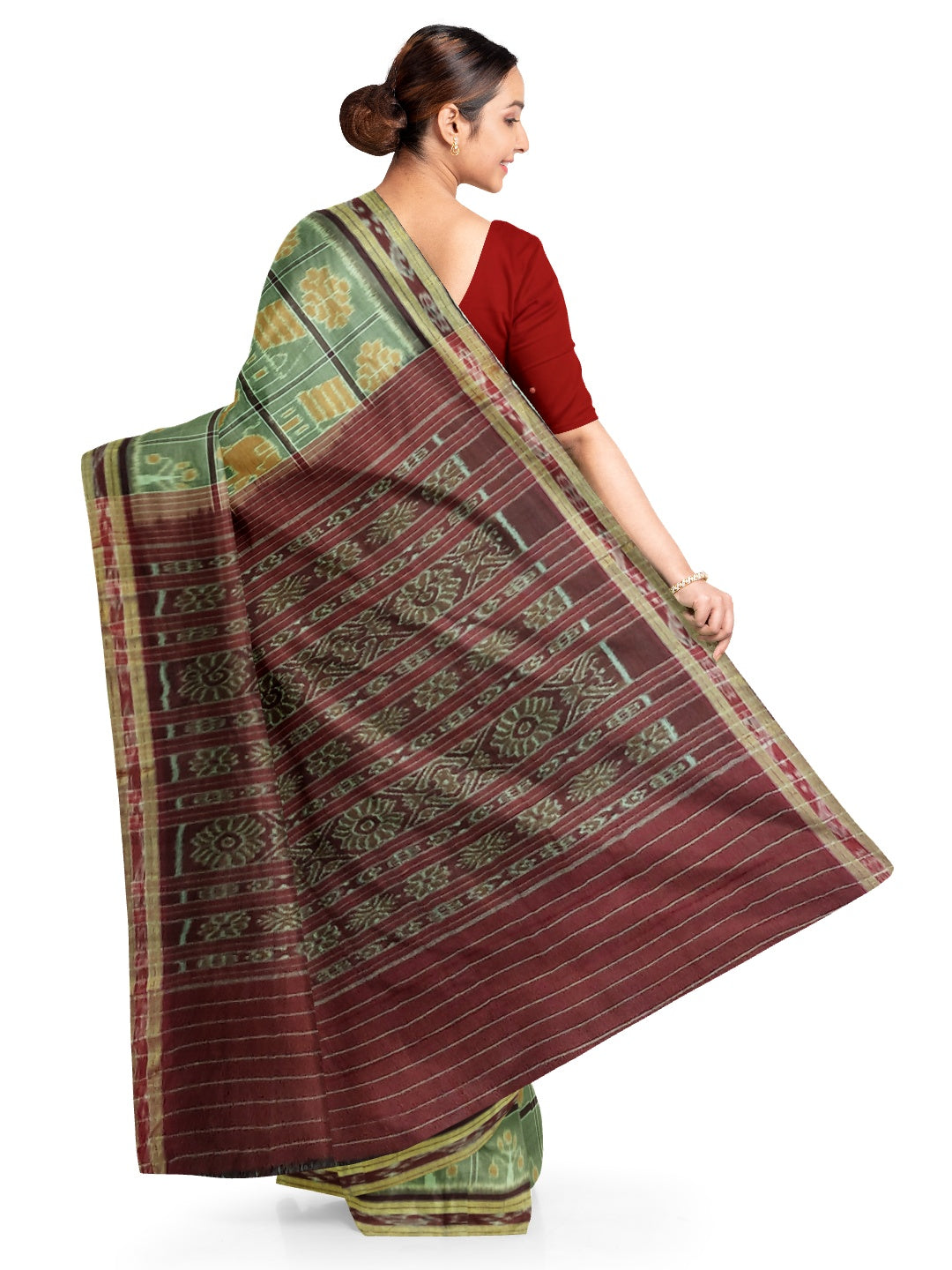 Grey cotton Nuapatna Nabakothi Saree with mix match cotton Ikat blouse piece