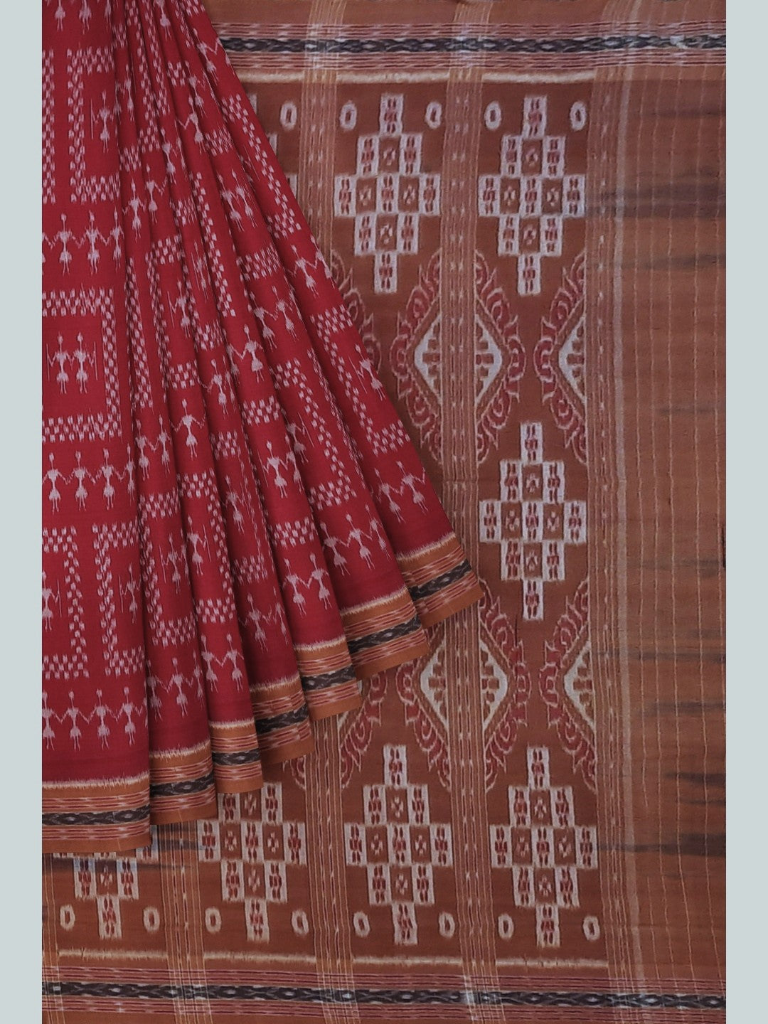 Maroon with Rust Cotton Odisha Ikat saree with cotton ikat blouse piece
