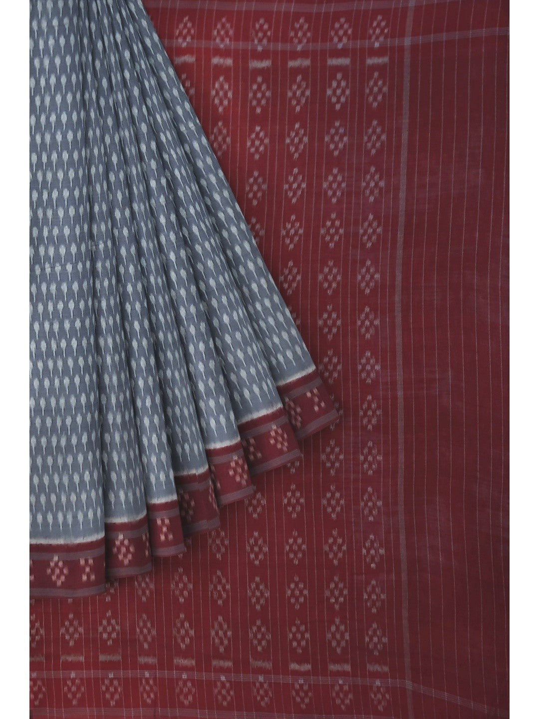 Grey cotton Odisha Ikat Saree with mix match cotton Ikat blouse piece