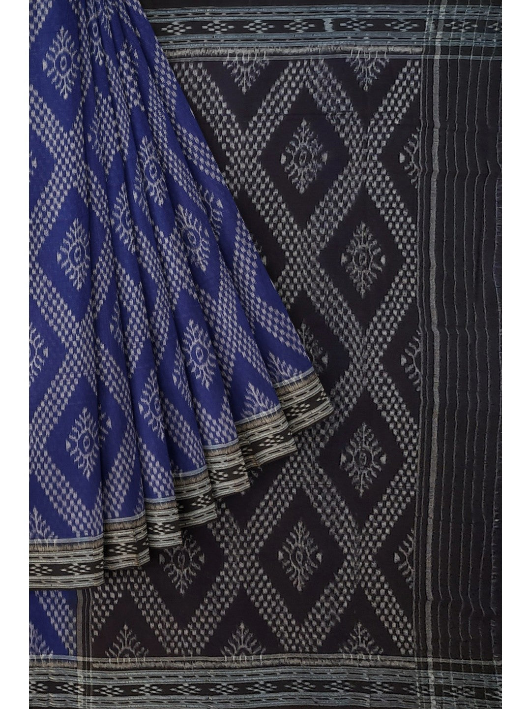 Blue cotton Odisha Ikat Saree with mix match cotton Ikat blouse piece