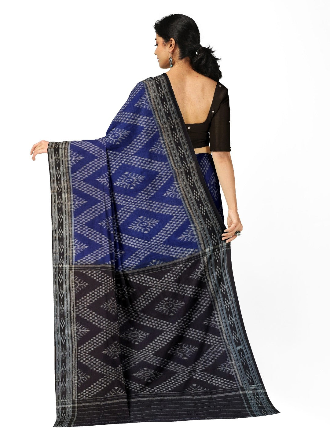 Blue cotton Odisha Ikat Saree with mix match cotton Ikat blouse piece