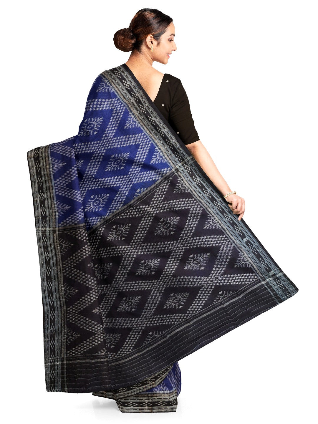 Blue cotton Odisha Ikat Saree with mix match cotton Ikat blouse piece