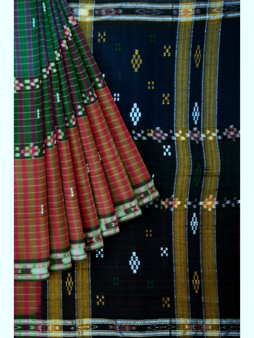 Multi coloured Cotton Odisha Ikat saree with mix match blouse piece
