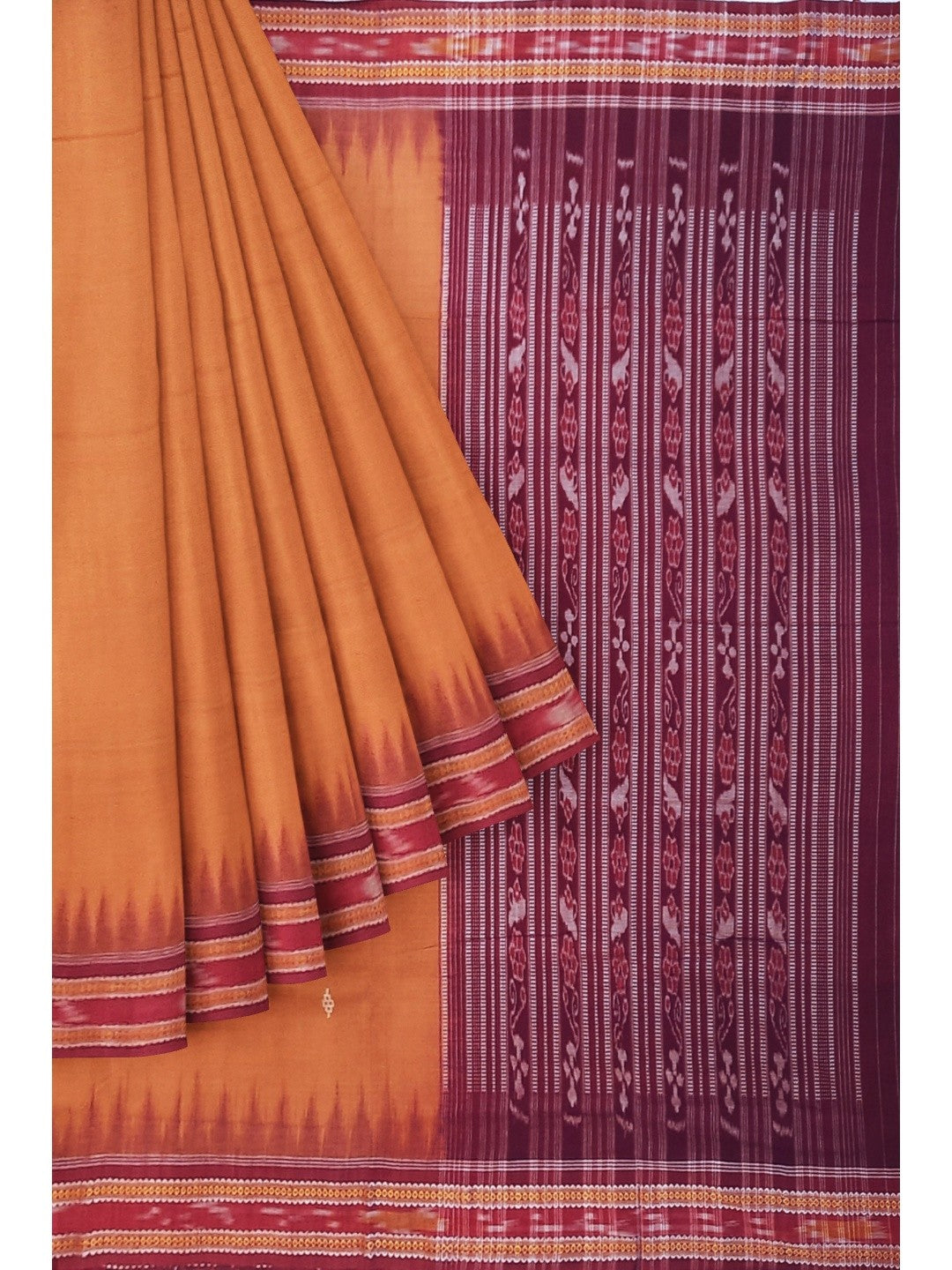 Peach with Maroon Cotton Odisha Ikat saree with mix match blouse piece