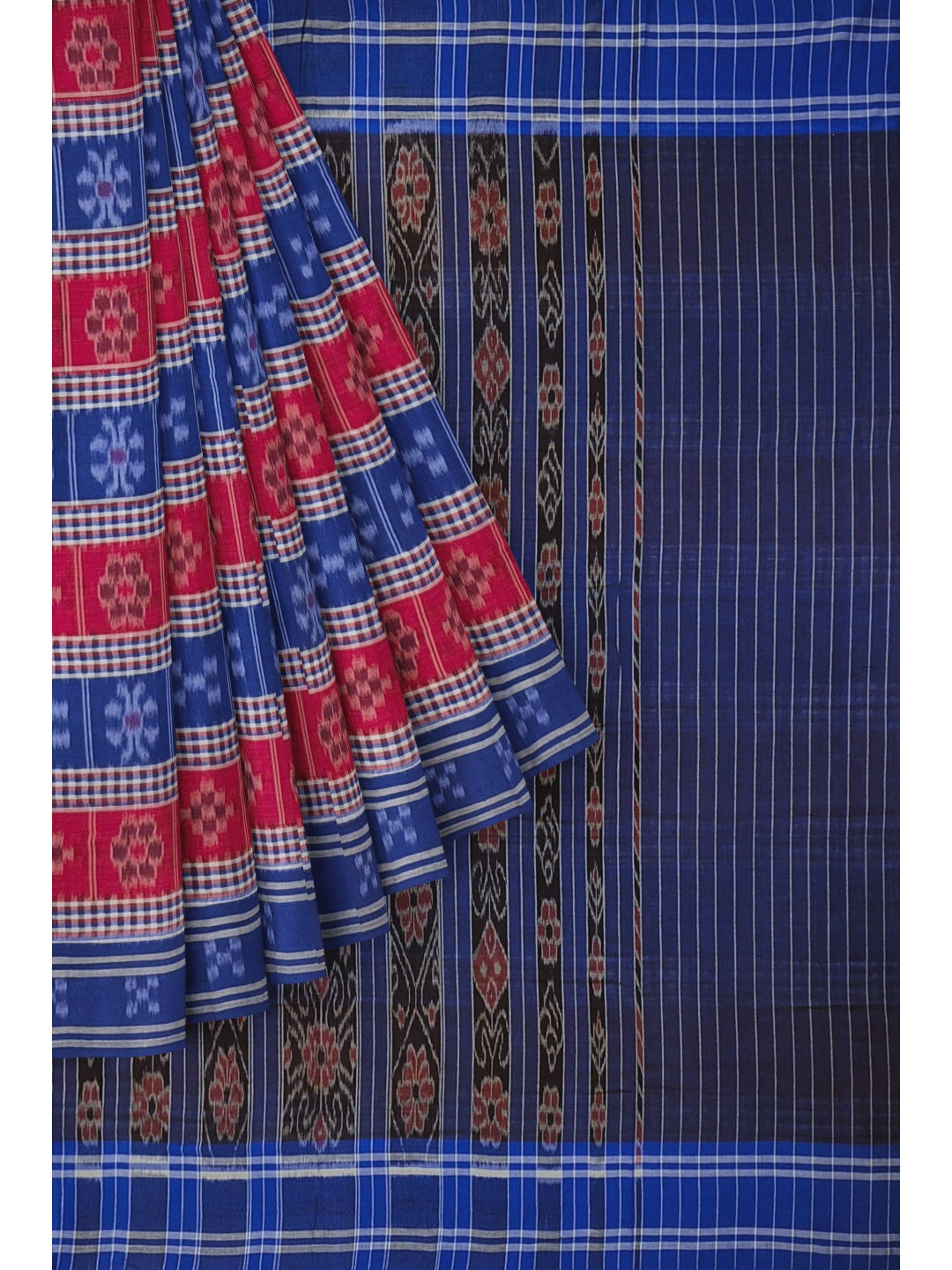Blue Cotton Odisha Ikat saree with mix match cotton ikat blouse piece