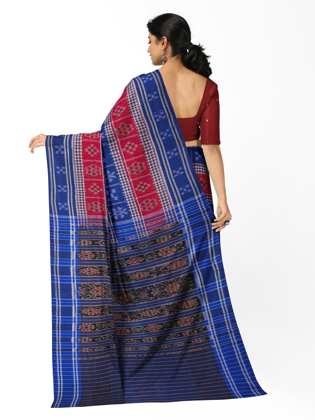Blue Cotton Odisha Ikat saree with mix match cotton ikat blouse piece