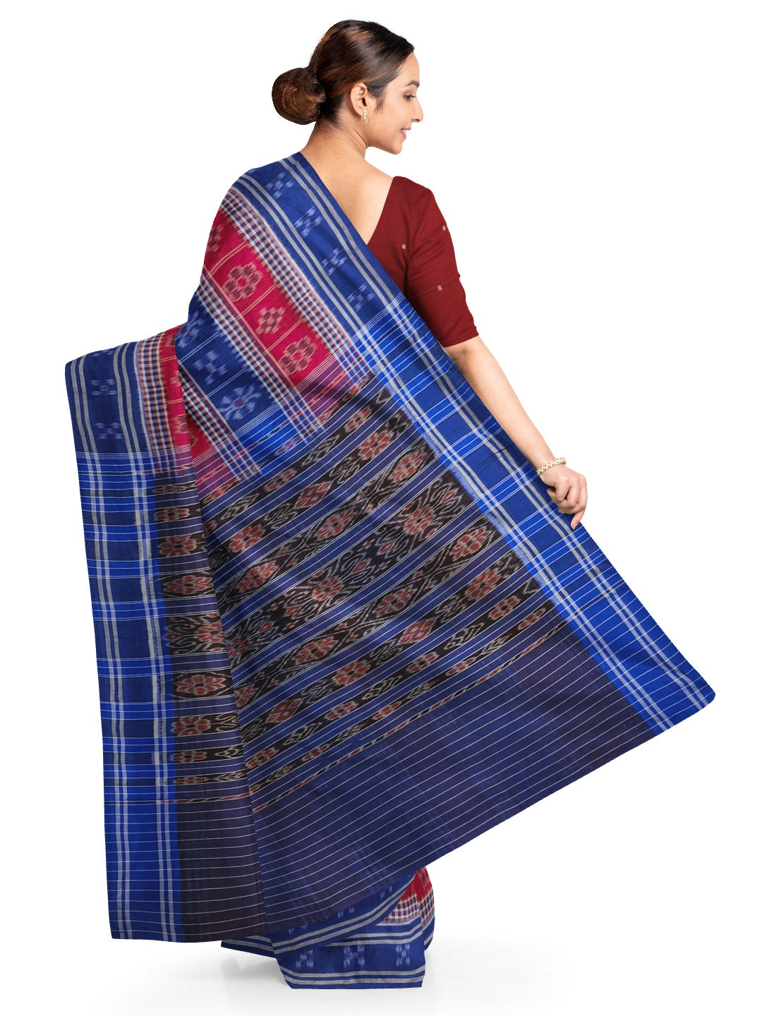 Blue Cotton Odisha Ikat saree with mix match cotton ikat blouse piece