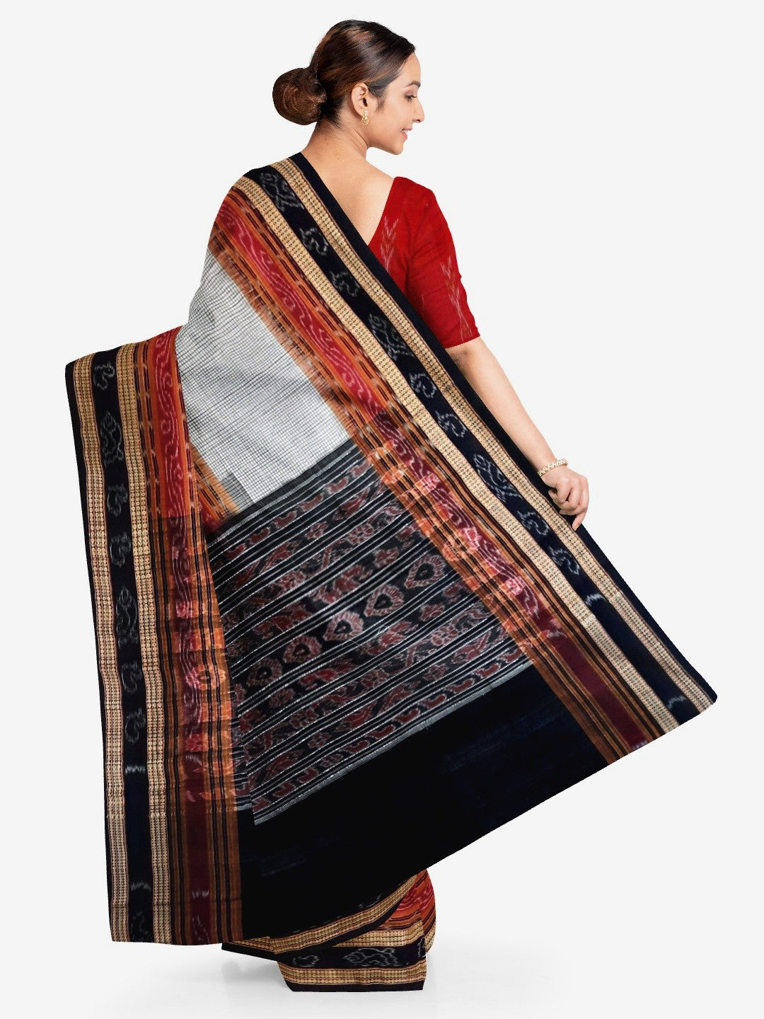 Off-white Sambalpuri Sachipar Cotton Saree with cotton ikat blouse piece