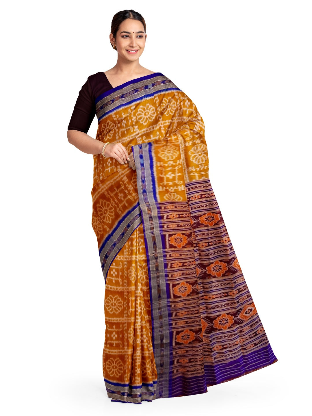 Golden body Ikat design Odisha Khandua Silk Saree