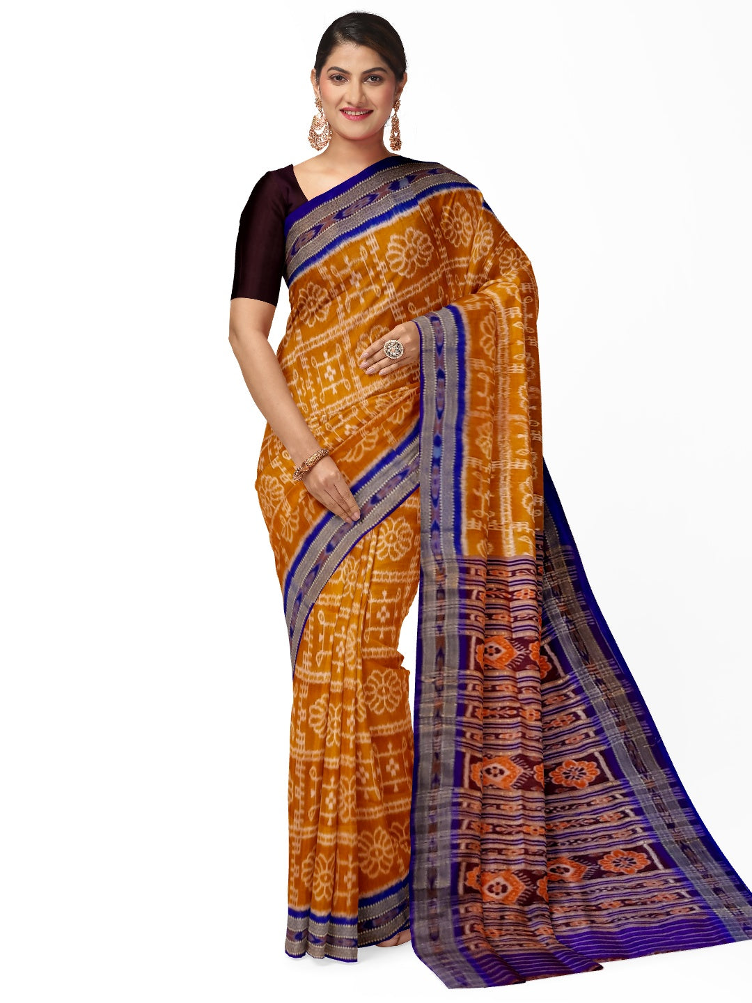 Golden body Ikat design Odisha Khandua Silk Saree