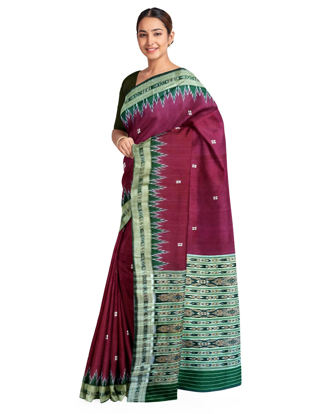 Purple and Green Odisha Khandua Pata Silk Saree