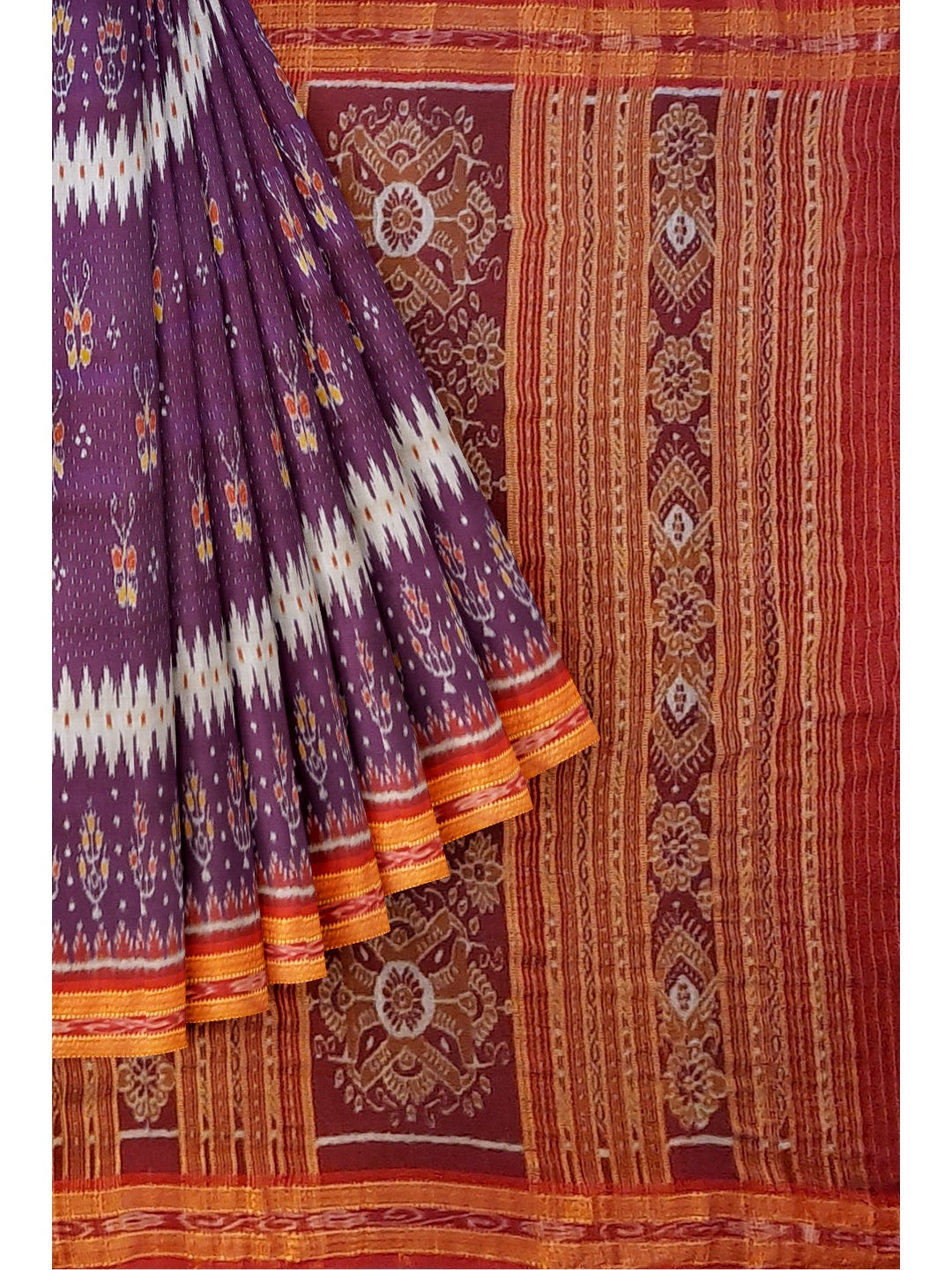 Purple with Red Odisha Khandua Pata Silk Saree with butterfly motifs