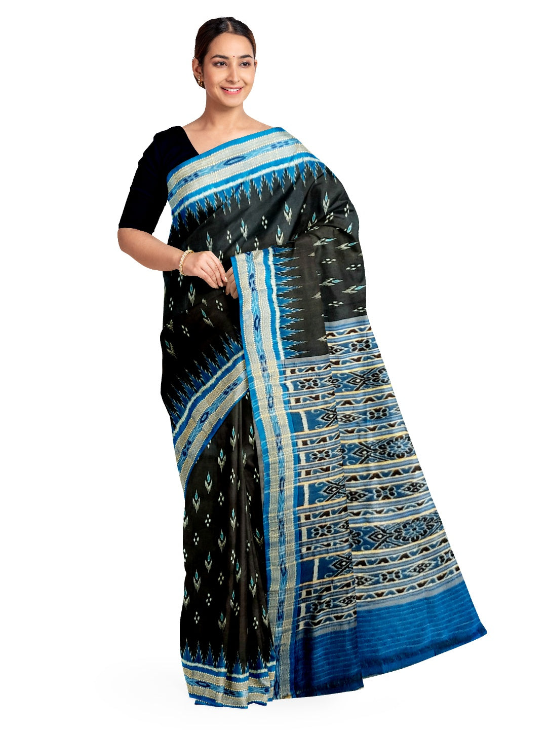 Black and Blue Odisha Khandua Pata Silk Saree