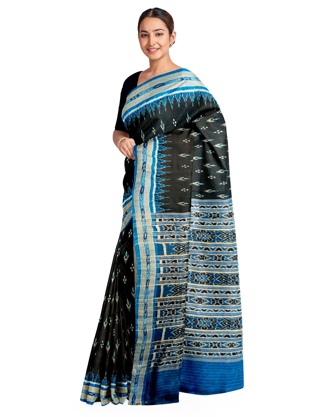 Black and Blue Odisha Khandua Pata Silk Saree
